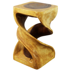 Wood Double Twist Stool Table 12 in SQ x 20 in H Oak Oil