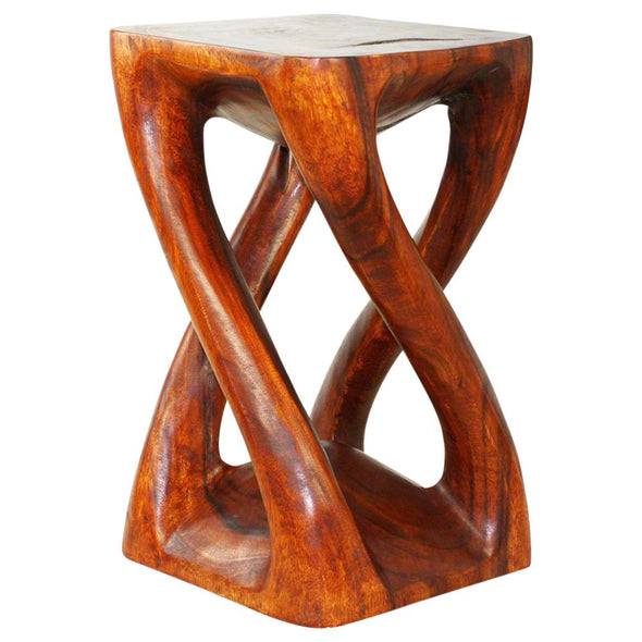 Wood Vine Twist Stool Accent Table 14 in x 23 in H Cherry Oil