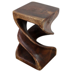 Wood Double Twist Stool Table 12 in SQ x 20 in H Mocha Oil