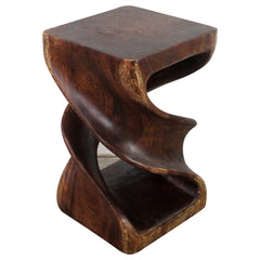 Wood Double Twist Stool Table 12 in SQ x 20 in H Mocha Oil