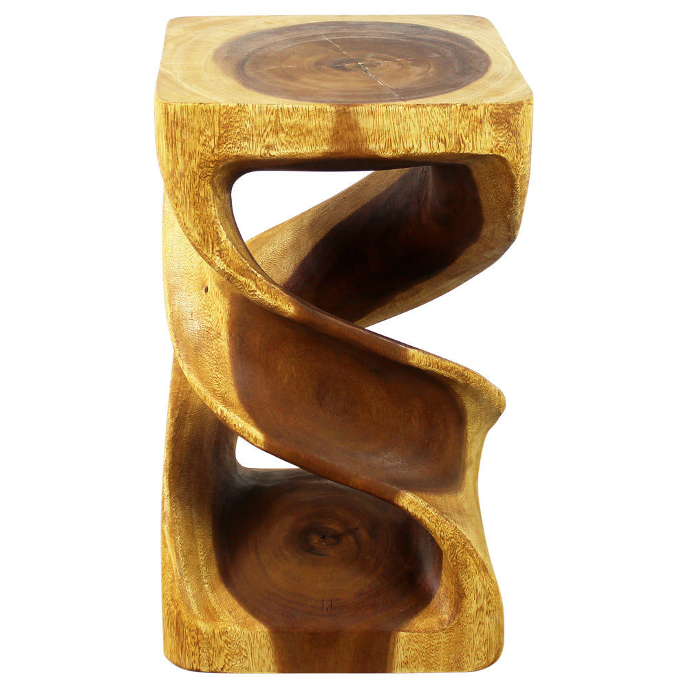 Wood Double Twist Stool Table 12 in SQ x 20 in H Oak Oil