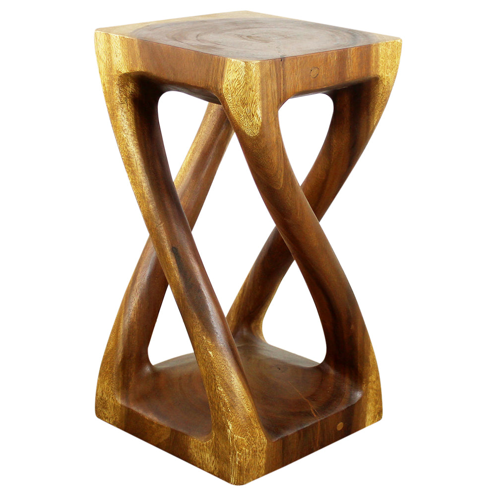 Wood Vine Twist Stool Accent Table 12 in x 22 in H Oak Oil
