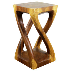 Wood Vine Twist Stool Accent Table 12 in x 22 in H Oak Oil