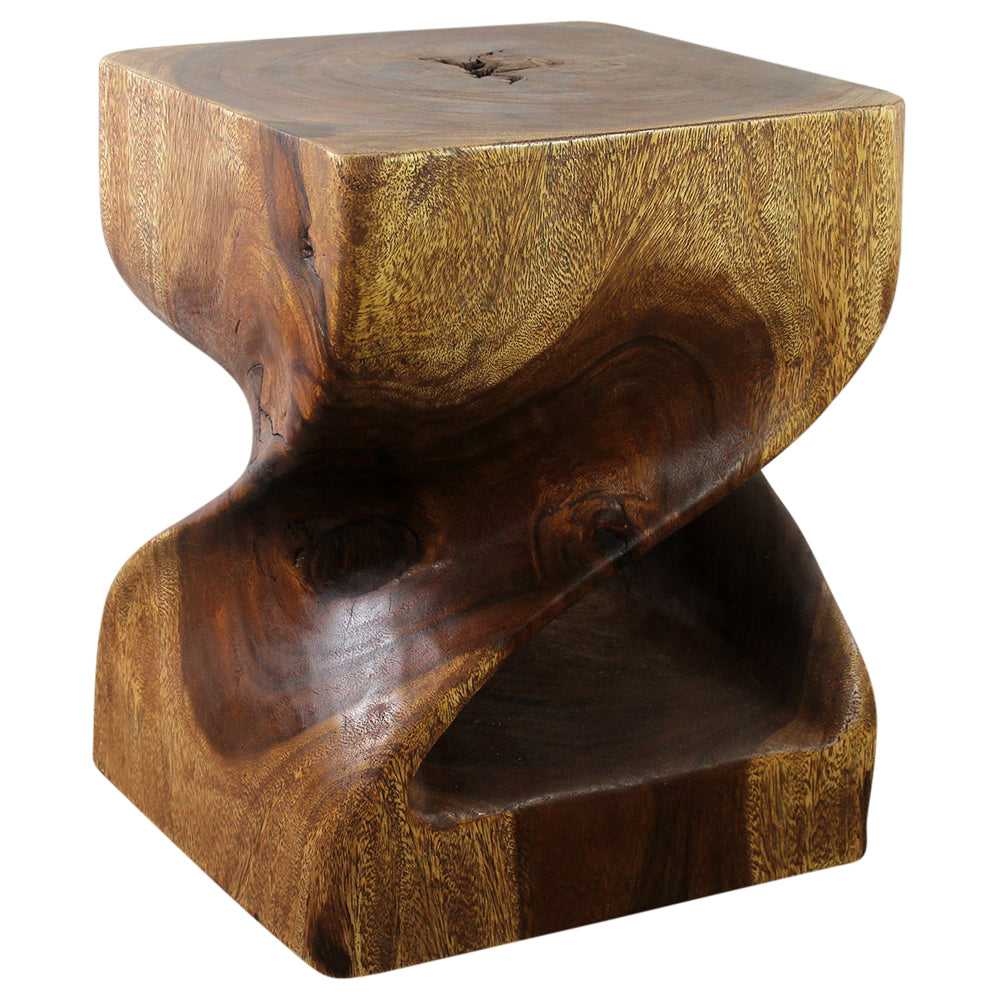 Wood Big Twist DUO End Table 16 SQ x 20 inch High Walnut Oil