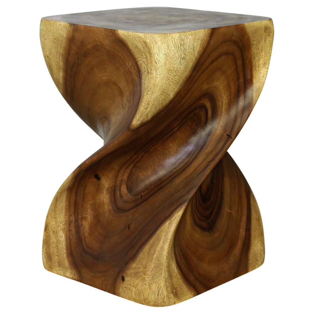 Big Twist Wood Stool Table 14 in SQ x 20 in H Antique Oak Oil