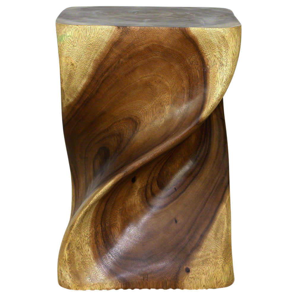 Big Twist Wood Stool Table 14 in SQ x 20 in H Antique Oak Oil