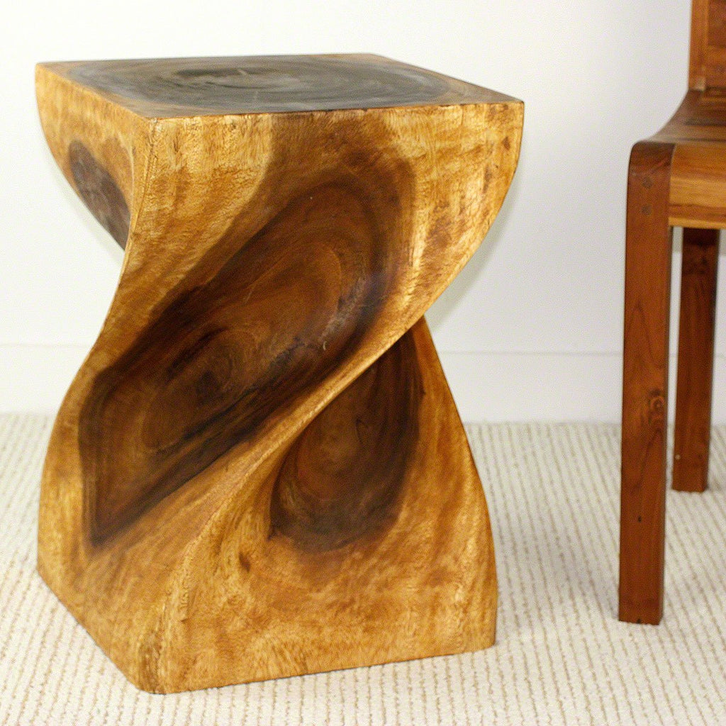 Big Twist Wood Stool Table 14 in SQ x 20 in H Oak Oil