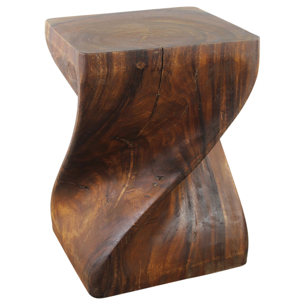 Big Twist Wood Stool Table 14 in SQ x 20 in H Walnut Oil