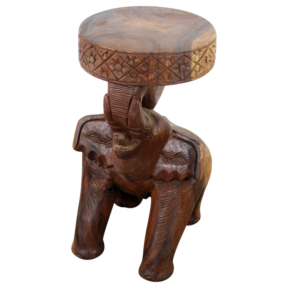 Wood Elephant Chang Stool 11 in DIA x 20 in H Walnut Oil