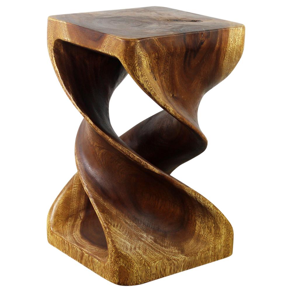 Wood Double Twist Stool Table 12 in SQ x 20 in H Walnut Oil