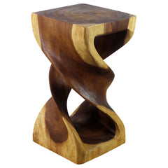 Wood Double Twist Stool Table 12 in SQ x 23 in H Oak Oil
