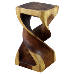 Wood Double Twist Stool Table 12 in SQ x 23 in H Oak Oil