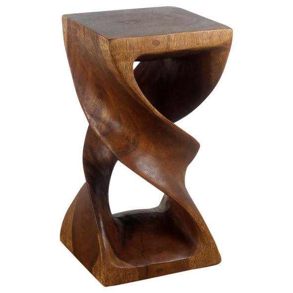 Wood Double Twist Stool Table 12 in SQ x 23 in H Walnut Oil
