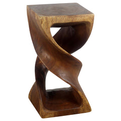 Wood Double Twist Stool Table 12 in SQ x 23 in H Walnut Oil