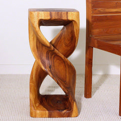Wood Double Twist Stool Table 12 in SQ x 26 in H Oak Oil