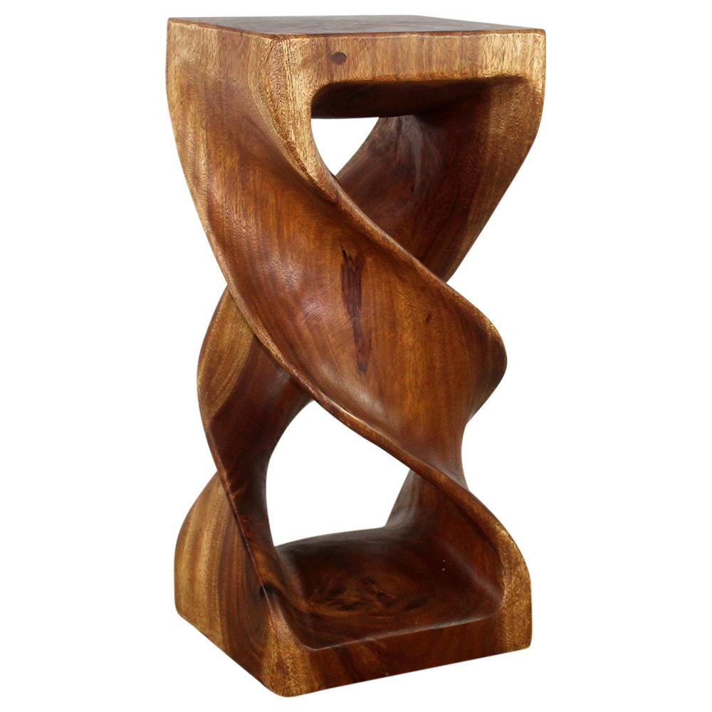 Wood Double Twist Stool Table 12 in SQ x 26 in H Walnut Oil