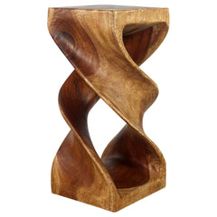 Wood Double Twist Stool Table 12 in SQ x 26 in H Walnut Oil