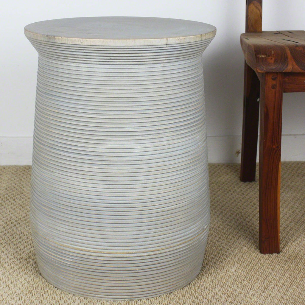 Wood Groovey Round Table Pot 15 D x 20 inch High Grey Oil