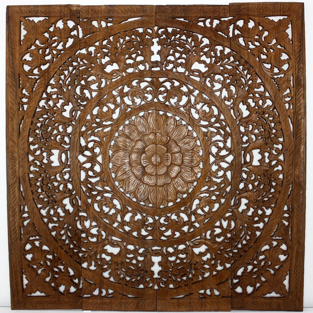 Haussmann® Teak Lotus Panel 48 x 48 inches H-3D  Brown Stain Wax - Haussmann Inc
