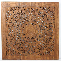 Haussmann® Teak Lotus Panel Inlay 36 in x 36 in Brown Stain Wax - Haussmann Inc