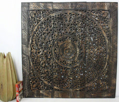 Haussmann® Teak Lotus Panel Inlay 36 in x 36 in Black Stain Wax - Haussmann Inc