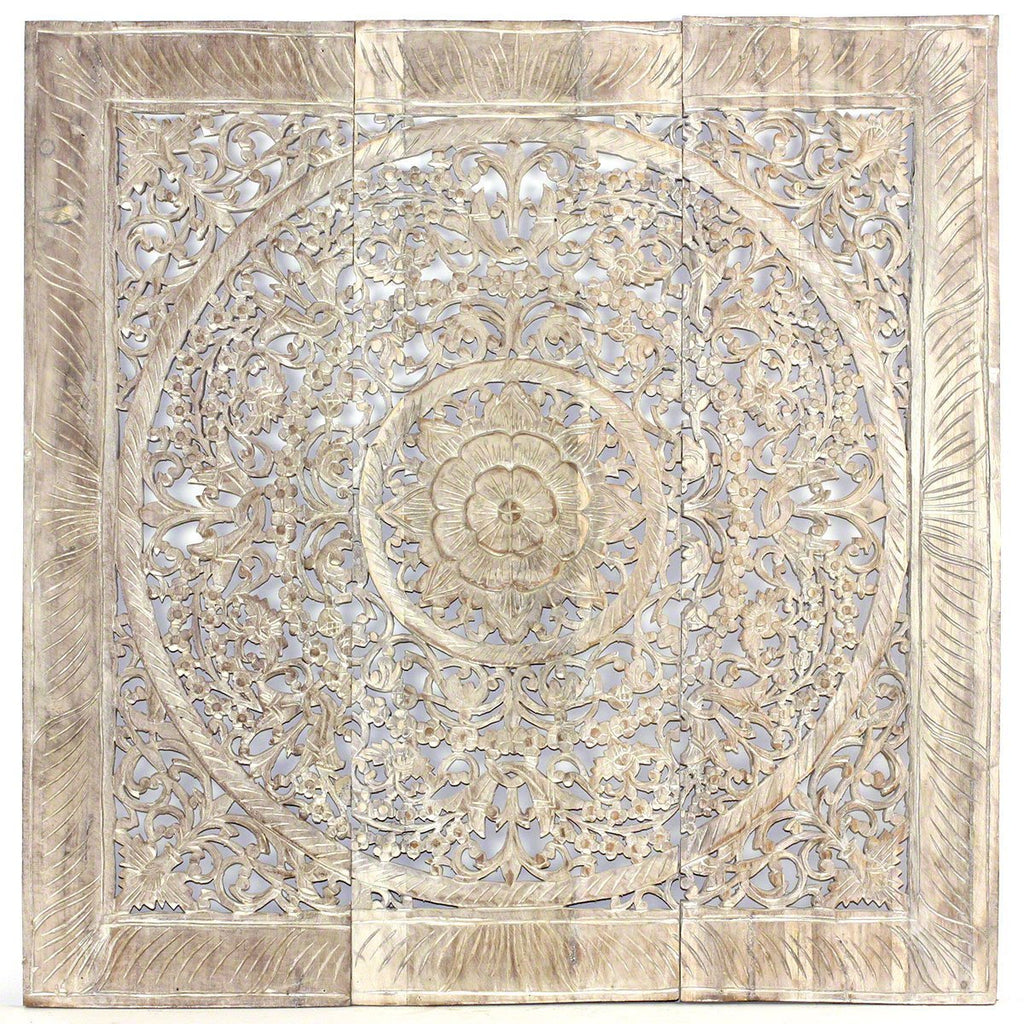 Haussmann® Teak Lotus Panel Inlay 36 in x 36 in Sand Washed - Haussmann Inc