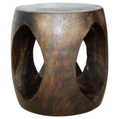 Wood Oval Windows Coffee Table 20 inch DIA x 20 inch H Mocha