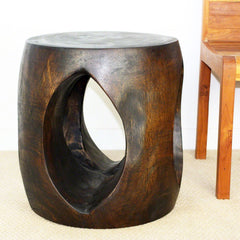 Wood Oval Windows Coffee Table 20 inch DIA x 20 inch H Mocha