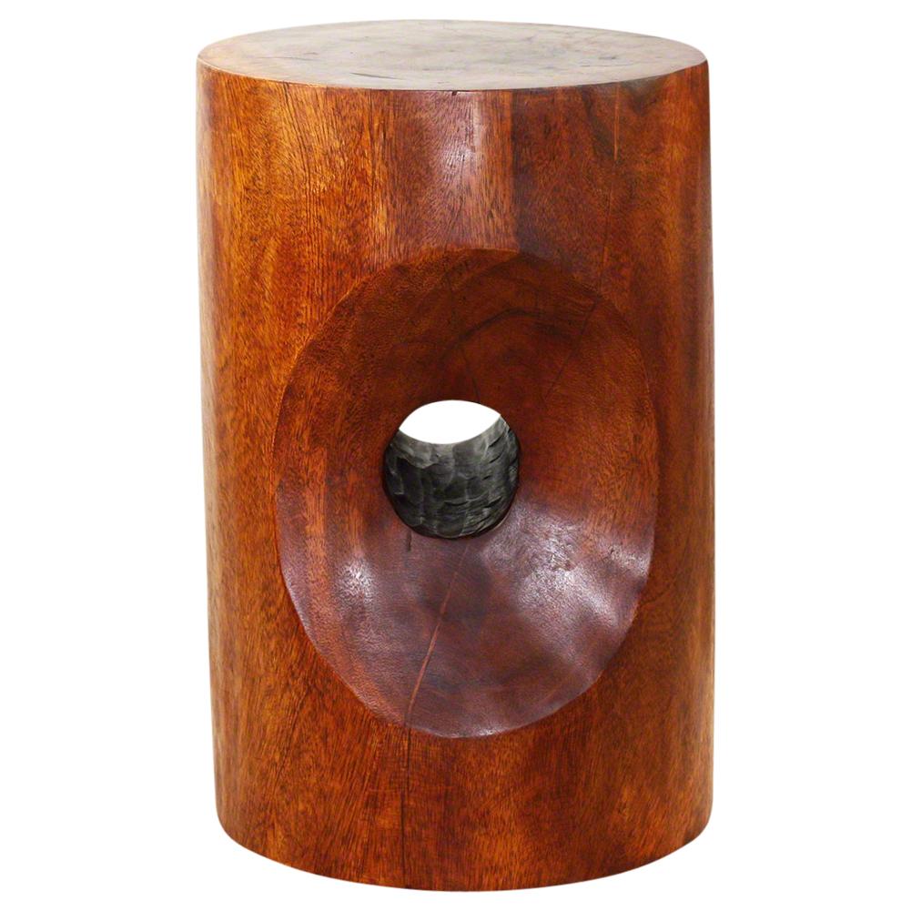 Wood Peephole Table Stool 13 in D x 20 in H Cherry Oil