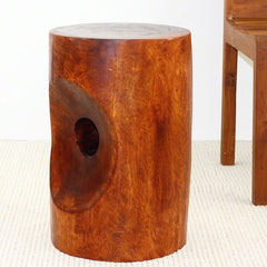 Wood Peephole Table Stool 13 in D x 20 in H Cherry Oil