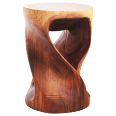 Round Wood Twist Accent Table 14in DIAx20in High Walnut Oil
