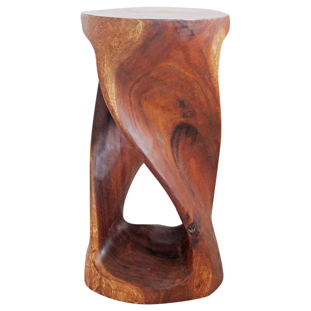 Round Wood Twist Accent Table 14 in DIA x 26 in High Walnut Oil