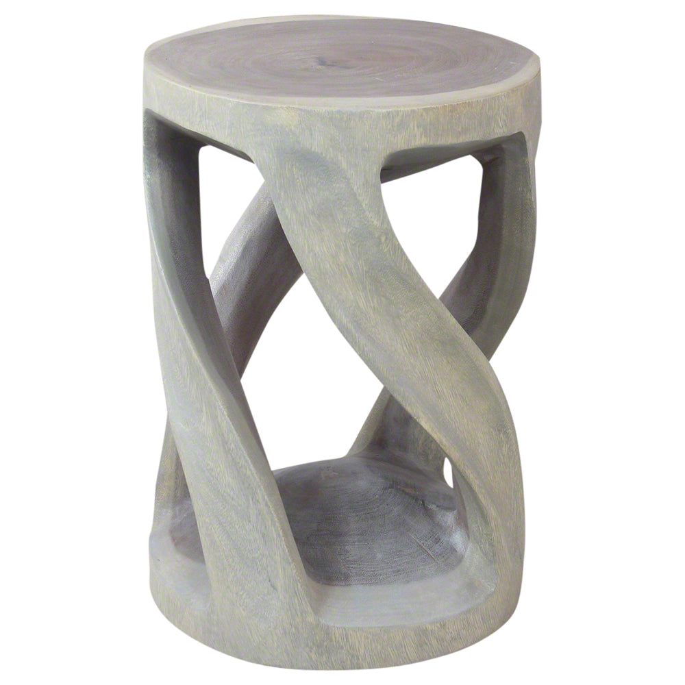 Round Wild Twisted Vine End Table 14 in D x 20 in H Grey Oil