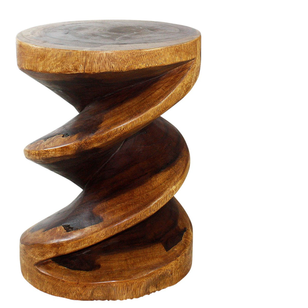 Wood Spiral Zig Zag End Table 15 D x 20 inch High Walnut Oil