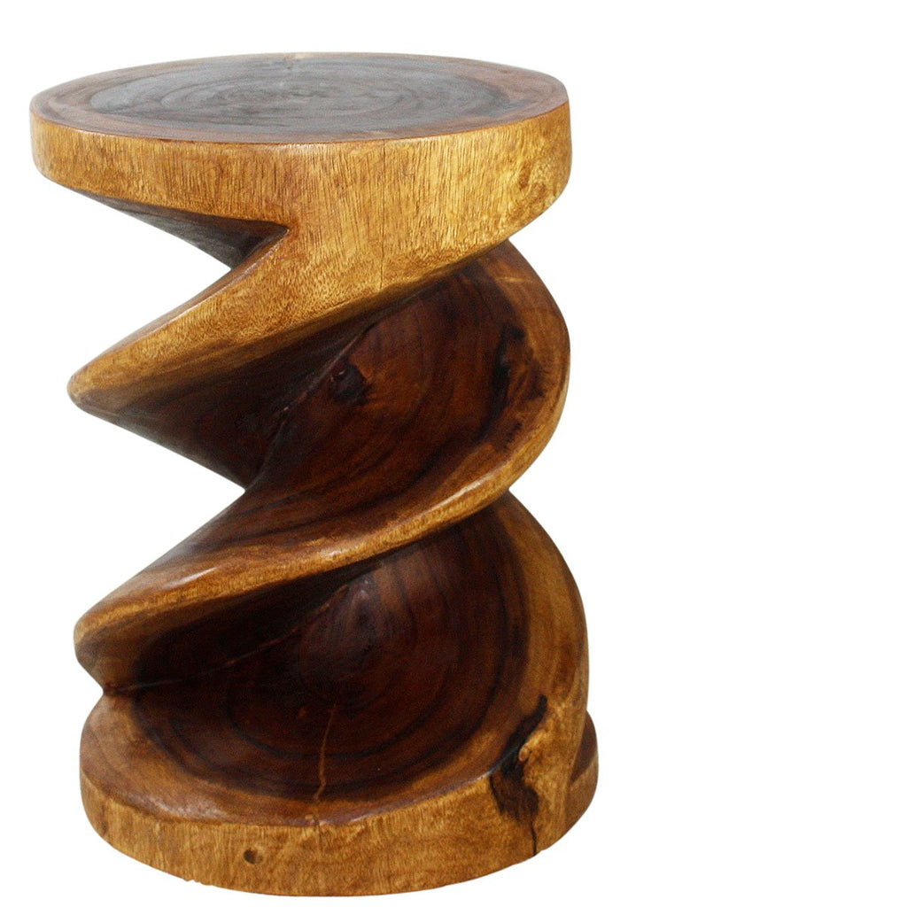 Wood Spiral Zig Zag End Table 15 D x 20 inch High Walnut Oil