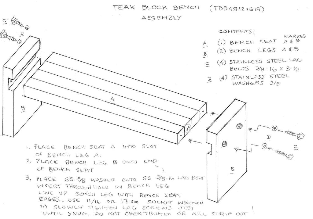 Teak Block Bench 48 x 12 x 19 inch High KD Grey Oil