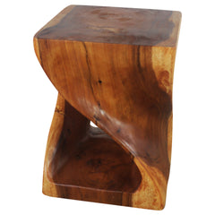 Wood Twist End Table 15 x 15 x 20 in H Cherry Oil