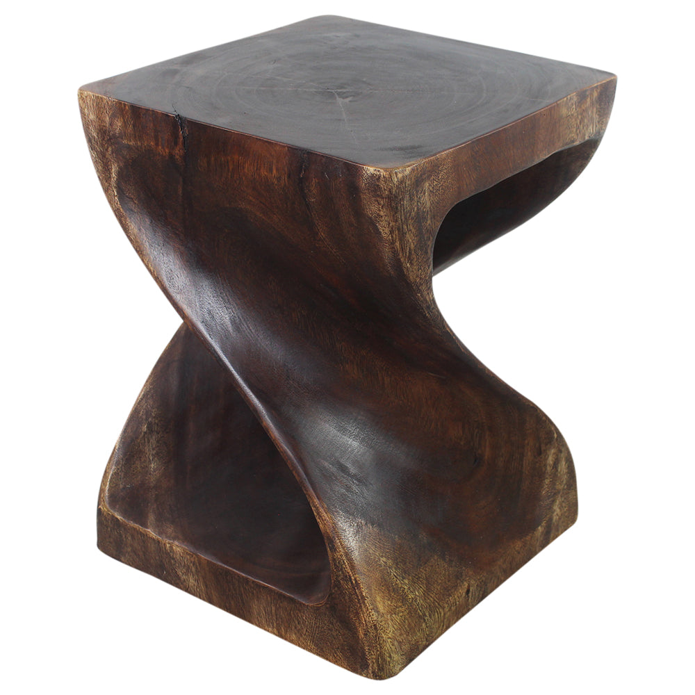 Wood Twist End Table 15 x 15 x 20 in H Mocha Oil