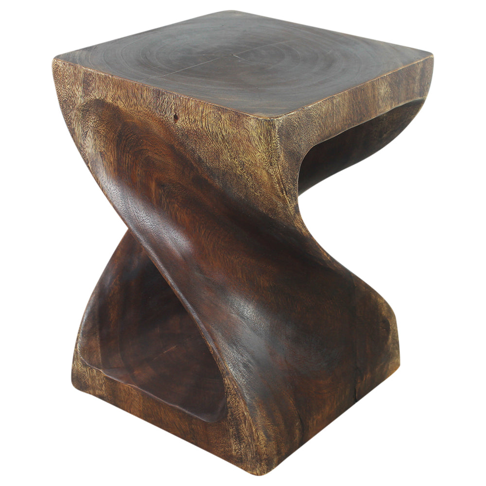 Wood Twist End Table 15 x 15 x 20 in H Mocha Oil