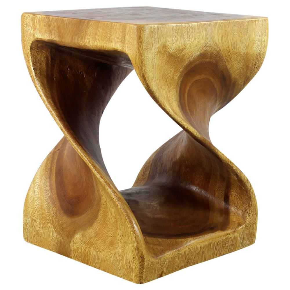 Wood Twist End Table 15 x 15 x 20 inch High Oak Oil