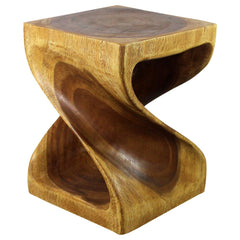 Wood Twist End Table 15 x 15 x 20 inch High Oak Oil