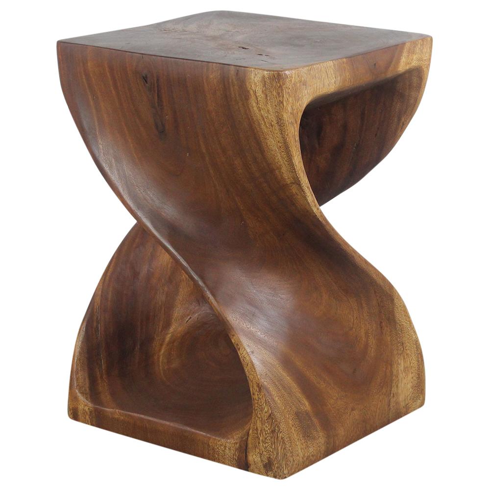 Wood Twist End Table 15 x 15 x 20 inch High Walnut Oil