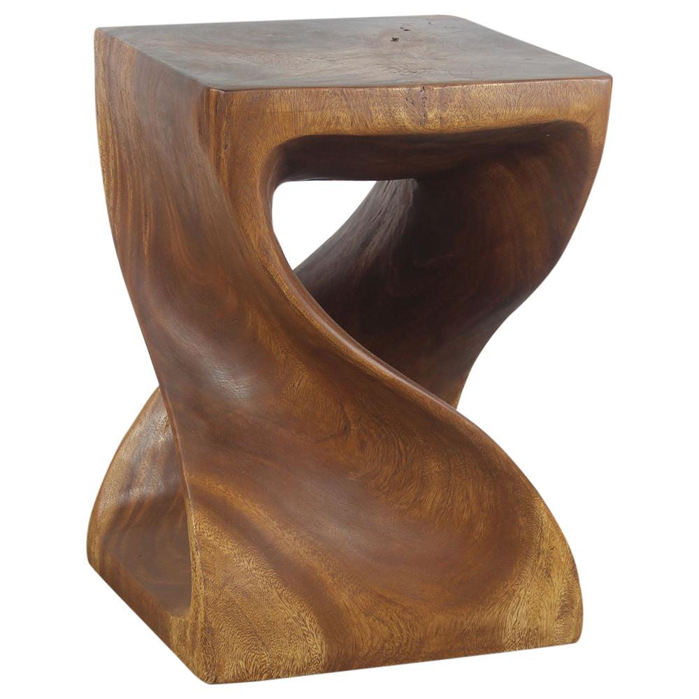 Wood Twist End Table 15 x 15 x 20 inch High Walnut Oil