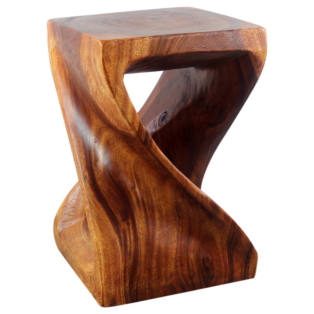 Wood Twist End Table 15 x 15 x 23 inch High Cherry Oil