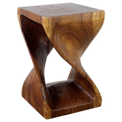 Wood Twist End Table 15 x 15 x 23 inch High Walnut Oil