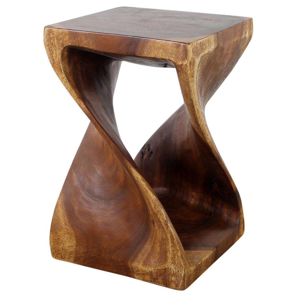 Wood Twist End Table 15 x 15 x 23 inch High Walnut Oil