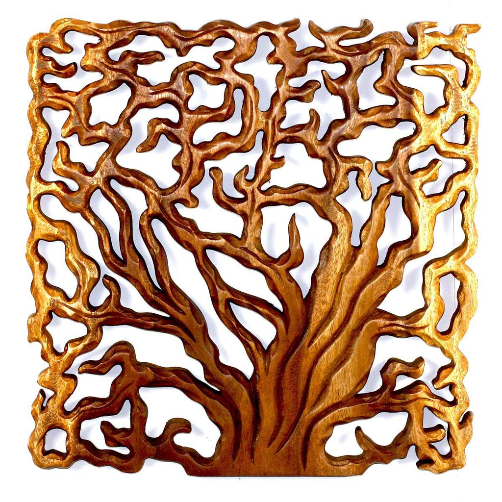 Wood Wall Panels Tree Life Through 18 in x 18 in S/3 Oak