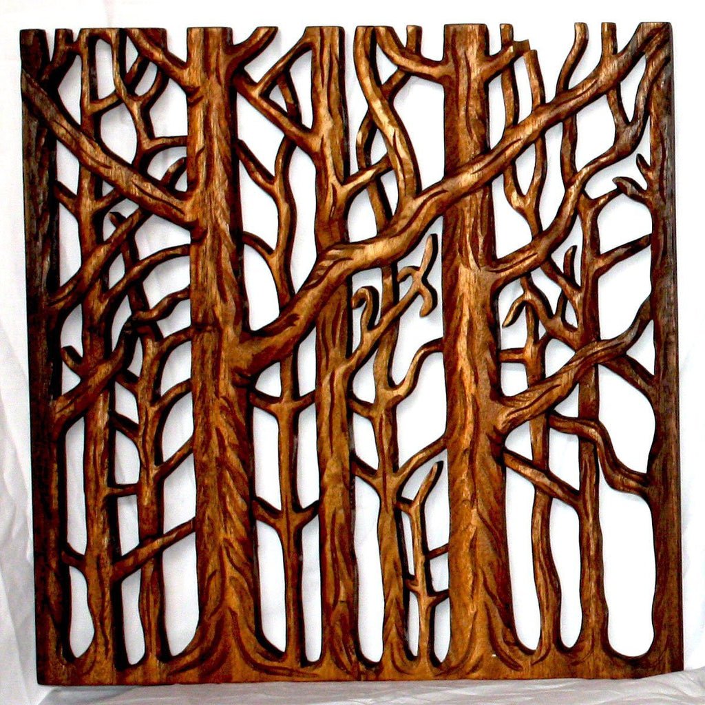 Wood Wall Panels Tree Life Through 18 in x 18 in S/3 Walnut