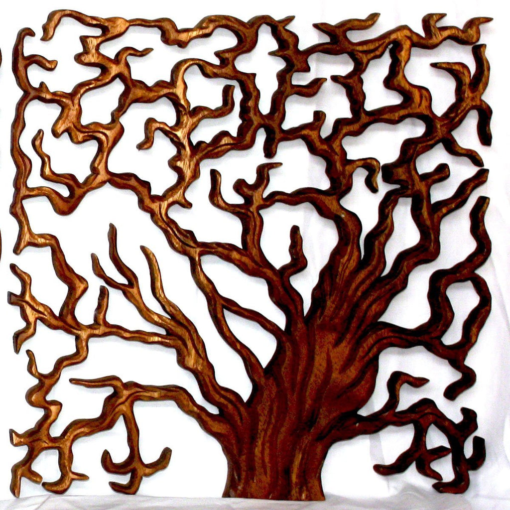 Wood Wall Panels Tree Life Through 18 in x 18 in S/3 Walnut