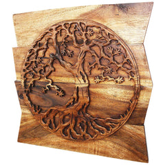 Wood Tree of Life Round on Uneven Boards 24 x 24 in Walnut